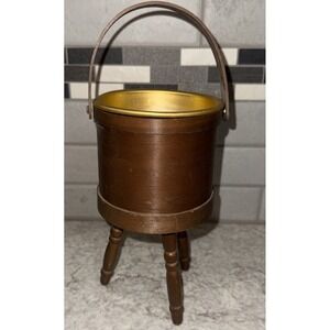 Vintage Chase Mid Century Wood Flower Pot Planter Metal Insert MCM Handle 3 Legs